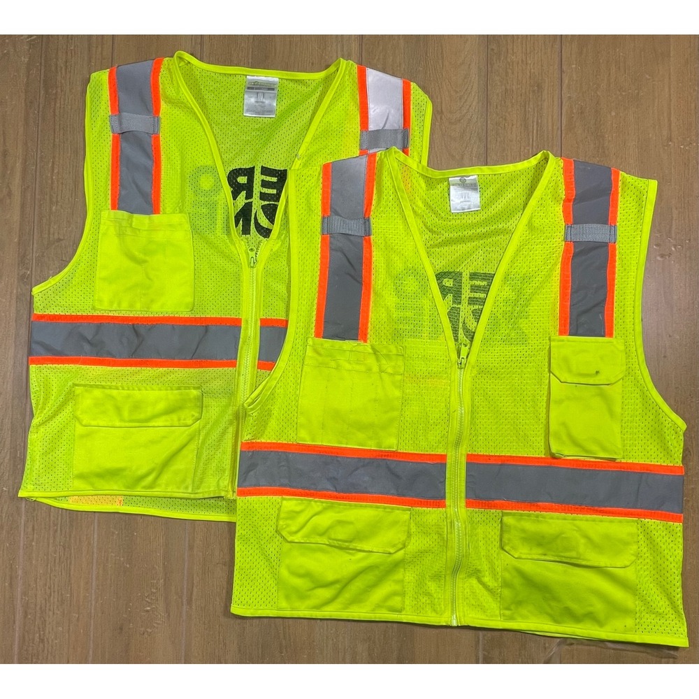 ML Kishigo Zero Zone Hi Vis Reflective Mesh Safety Vest Neon Yellow XL Lot of 2